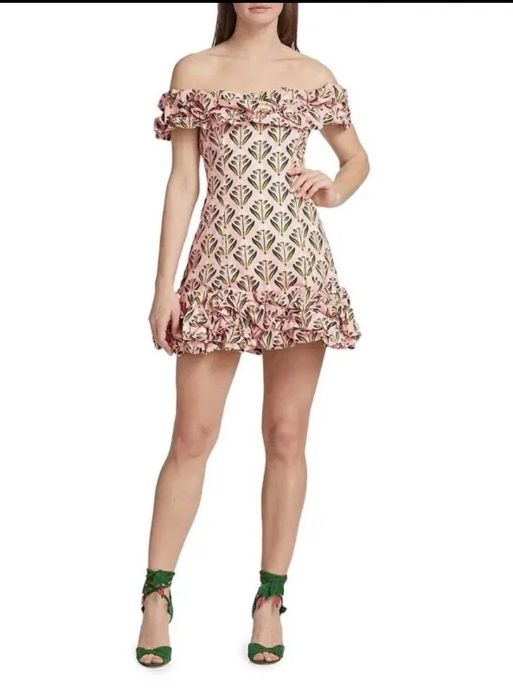 NEW $510 Agua Bendita Jardin Margarita Off The Shoulder Mini Dress Size LARGE