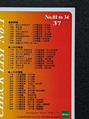 CHECK LIST No.1 Railway Collection2 1998 EPOCH No.37 Japanese TCG