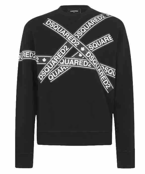 【送料&関税込】Dsquared2 Crewneck Pullover Jumper Men's DSQUARED2 Tape Crew Sweatshirt Black Size Large RRP