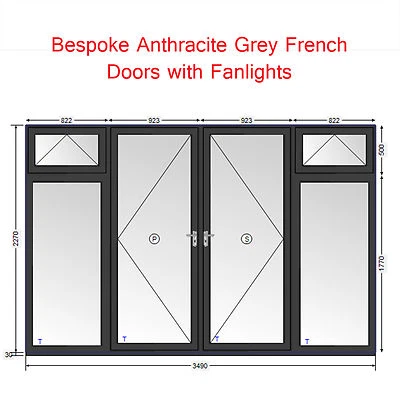 Anthracite Grey-on-White uPVC French Patio Doors & Sidelights | 3490mm x 2300mm - Image 1 of 4