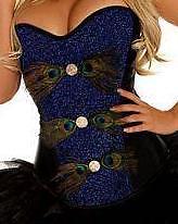 Daisy Corsets Blue and Black Peacock Feather Corset Halloween Costume size Large - Picture 1 of 5