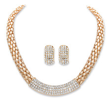 ROUND CRYSTAL GOLD TONE EARRINGS AND SNAKE LINK CHOKER NECKLACE SET