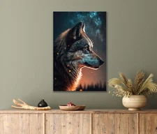 Lone Wolf Gazes at The Stars in The Sky 40x60cm Canvas or Metal Print Wall Art