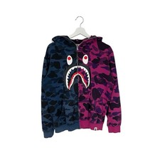 A Bathing Ape BAPE Shark Blue & Pink Cross Camo Full-Zip Shark Hoodie Size Large