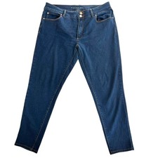 Tahari Dark Wash Stretch Denim Jeans High Rise Straight Modern Minimalist 16/33