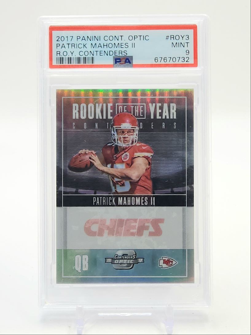 PATRICK MAHOMES II 2017 CONTENDERS OPTIC ROOKIE OF THE YEAR RC /99 PSA 9 Q5775
