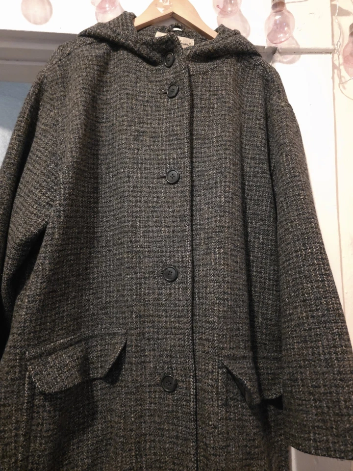 Vintage Eddie Bauer Sz XL Gray Long Hooded Wool Trench Coat Jacket - Image 2 of 4