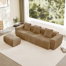 Modular 3-Seat L-Shape Sectional Sofa w/ Ottoman  Pillows, Velvet Brown