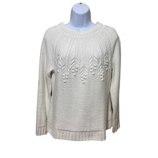 Talbots Womens Cream White Knit Cotton Sweater Scoop Neck Size S