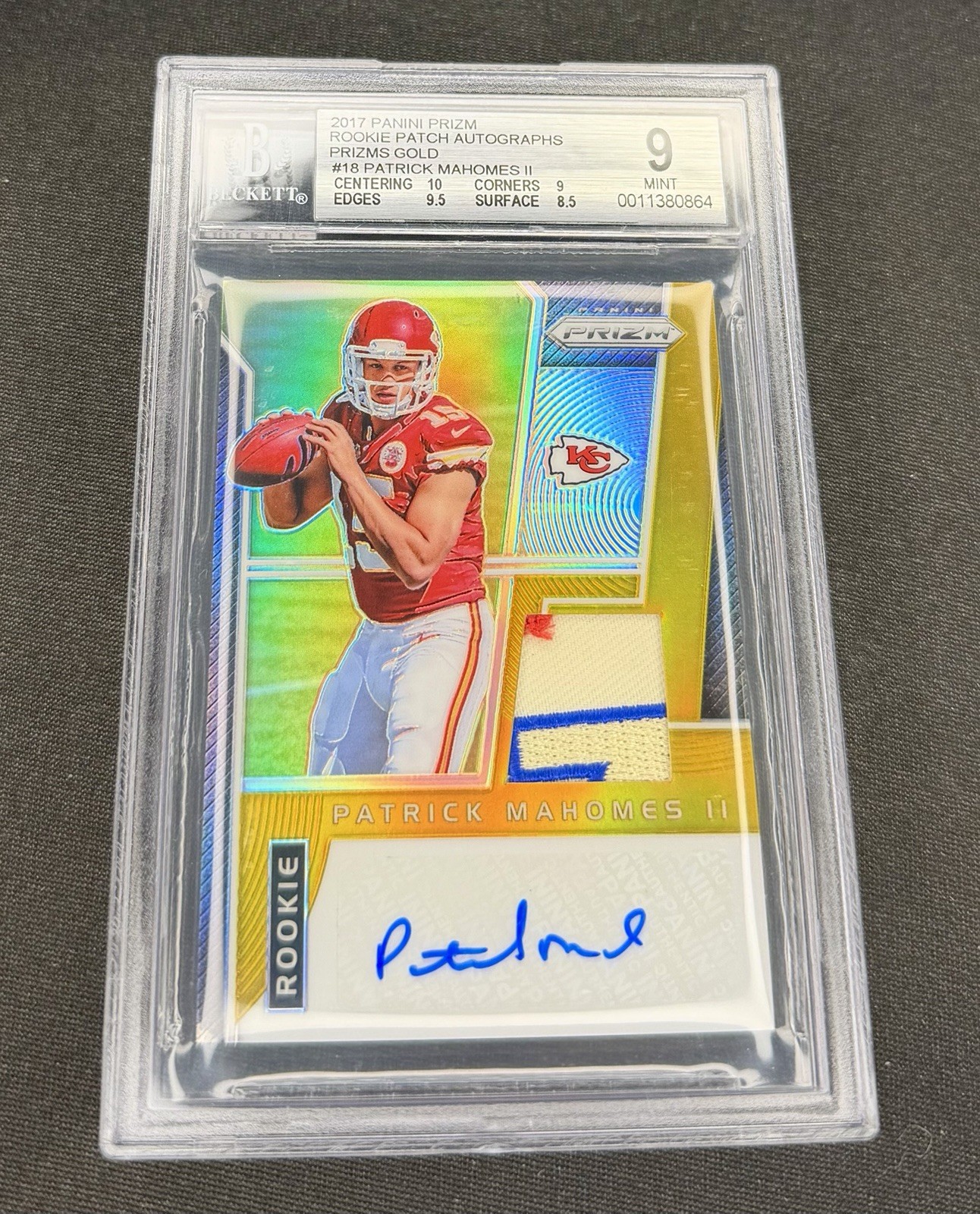 2017 Patrick Mahomes II Prizm Gold Rookie Patch Auto RPA /10 BGS 9 10 Autograph