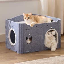 Grey Felt Cat House Condo Hideaway Cave Bed Tunnel 22.4x13.7x14.9 Inch
