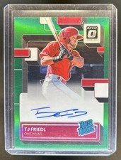 2022 Panini Donruss Optic TJ Friedl Rated Rookie Green Prizm Auto RC #/5 Reds