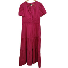Quince Women 100% Organic Cotton Poplin Tiered Maxi Dress Pink M