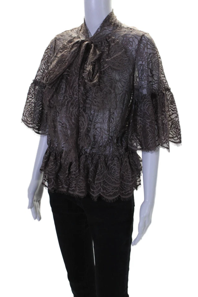 Robert Rodriguez 黑色标签女式蕾丝短袖衬衫紫色 6 码 — 第 2/4 张图片