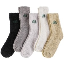 5 Pairs Christmas Fuzzy Socks for Women Cute Winter Soft Fluffy Cozy Slipper ...