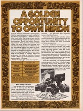 Nikon 1976 Vintage Print Ad Golden Opportunity to Own Nikon Cameras