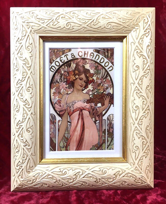 Alphonse Mucha Art Nouveau Girl Moet & Chandon Ad Framed Matted Glass