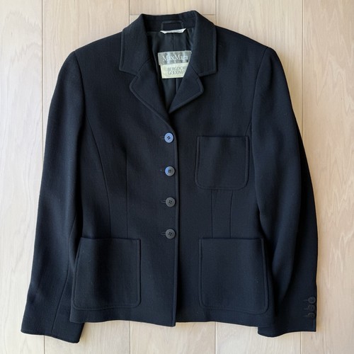 Max Mara Blazer Women's 4 Black Virgin Wool Bergdorf Goodman New York Glam - Picture 2 of 10