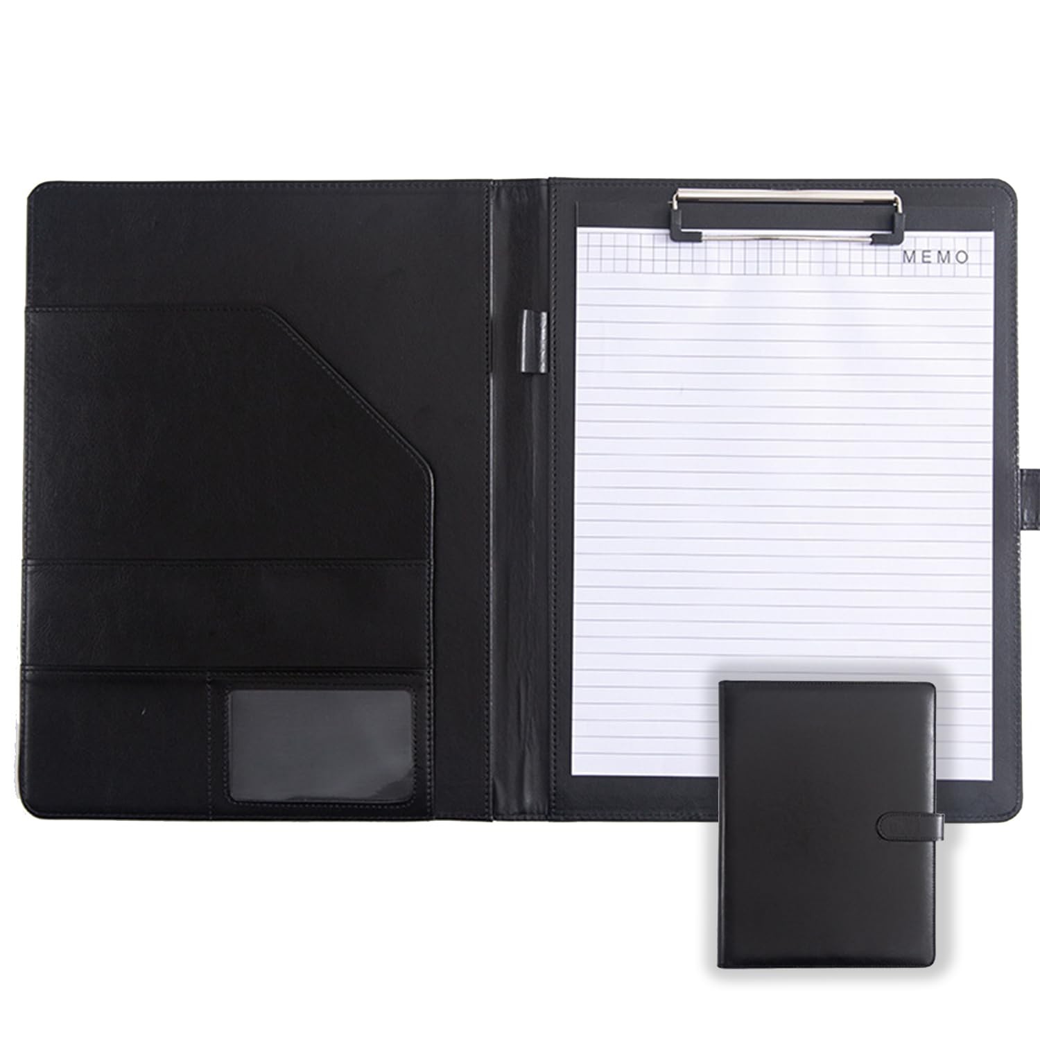 Faux Leather Portfolio with Clipboard – A4/Letter Size Legal Pad Black