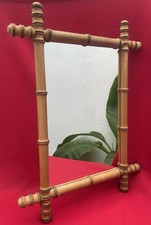 Ancien Miroir Mural Style Bambou Bois Tourné Début XXe 47 x 61 cm Glace Vintage