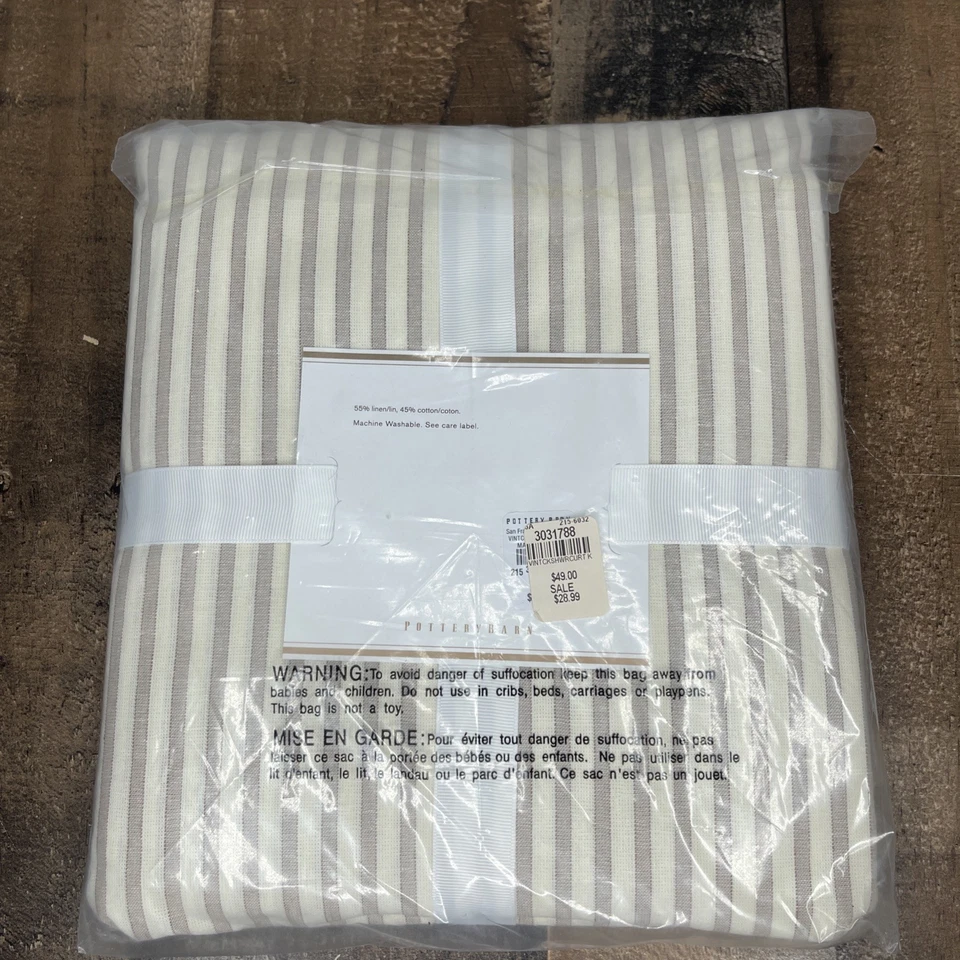 RARO Pottery Barn Vintage Tictac Rayas Cortina de Ducha Lino/Algodón 72"x72" Nuevo Foto 2 de 2