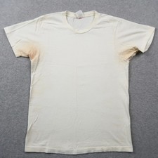 Vintage Hanes Blank T-Shirt Mens Small Off White White 100% Cotton Crew Neck Tee