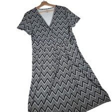 Talbots Black White Chevron Faux Wrap Dress Short Sleeve Large | Career Mod