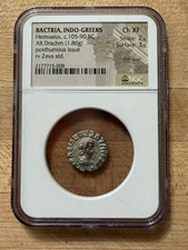 NGC Ch XF Indo-Greek Hermaeus AR Drachm 105-90 BC Zeus Standing Bactria