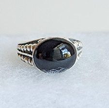 Vintage Artisan 925 Sterling Silver Black Onyx Cabochon Ring   Size 7.5, 5.8g