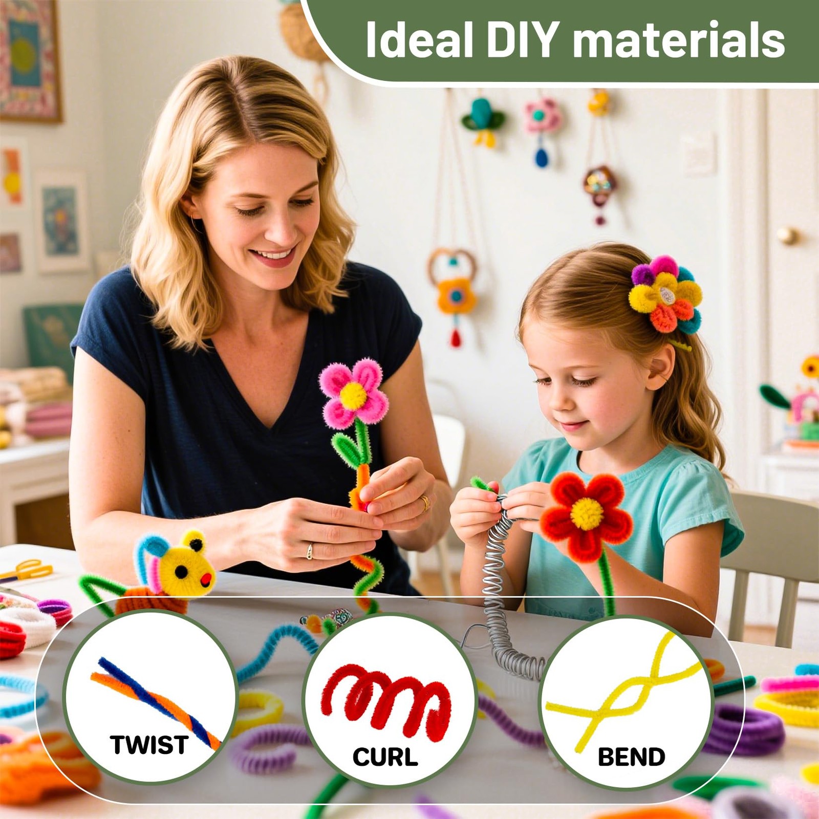 RAINFLOW Pipe Cleaners Craft Supplies - 200 PCS Chenille Stems Fuzzy Craft W...