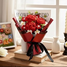 Handmade Crochet Red Rose Flowers Bouquet, Crochet Flower Bouquets for Mother's