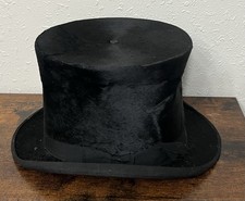 Antique Beaver Skin 6  Top Hat Dunlap  Co Babcock Bros. Victorian Steam Punk