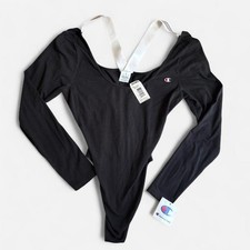 Champion Women's Long Sleeve Bodysuit Size L Black White Striped
