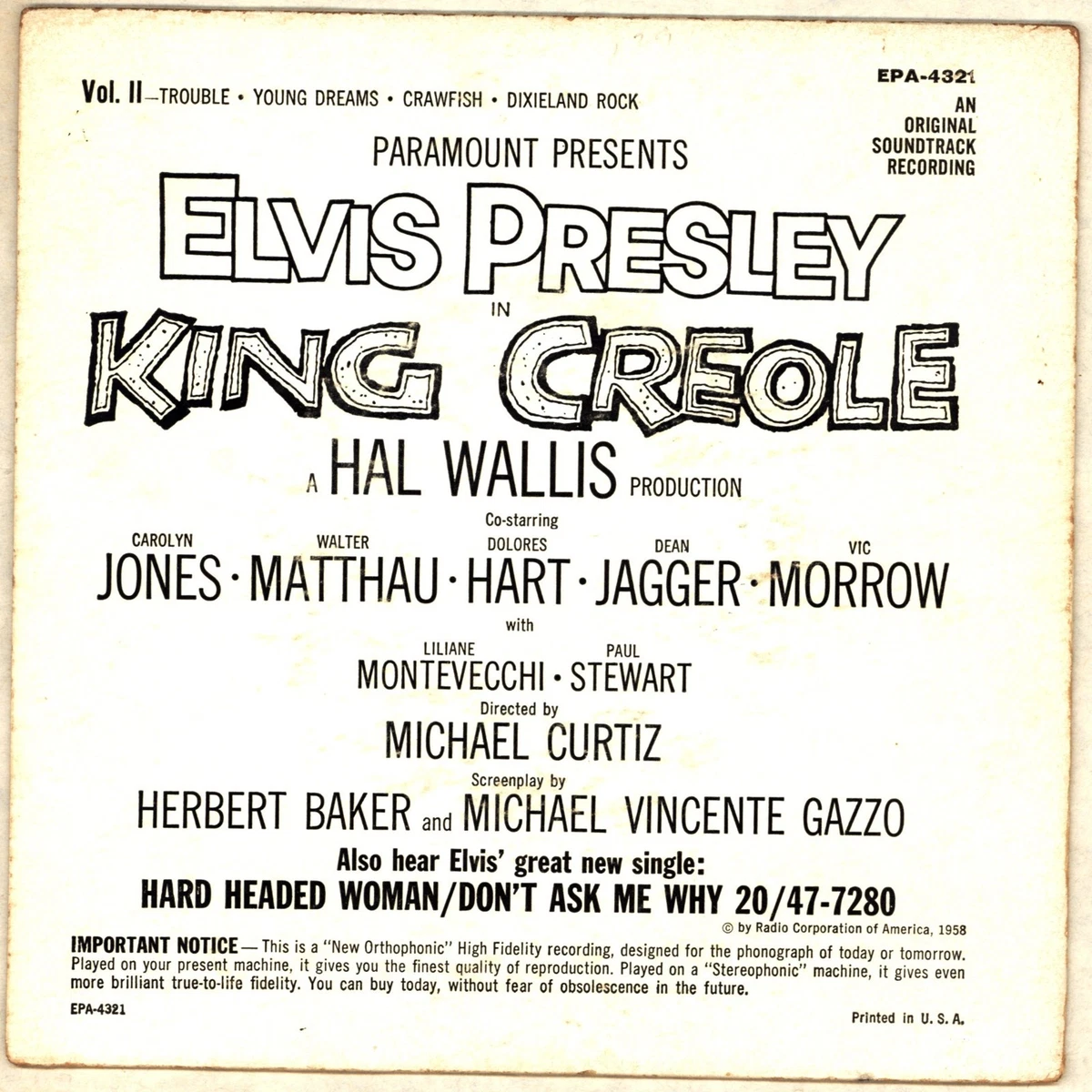 Elvis King Creole Vol. 2 1958 EP Crawfish, Trouble +2 Blues Rock VG+