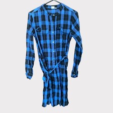 GAP Womens Small Blue Plaid Long Sleeve Shirt Dress