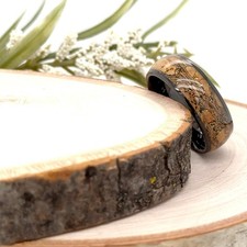 8mm Black Tungsten Her Ring For Christmas Gifts Natural Wood Inlay Polished Band