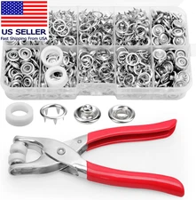 200Set Metal Snap Button Kit - Silver Hollow Snaps for Fabric with Fastener Plie