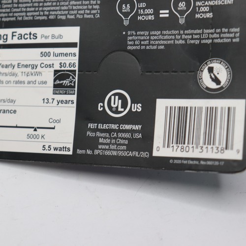 (2-Pk) Feit Electric Dimmable LED Bulb Daylight 5000K G16.5 60W Eqv - Picture 2 of 4