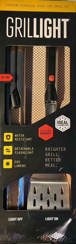 NEW GRILLIGHT BBQ LED Tongs and Spatula Stainless Steel Black/Silver Grill 2 pc