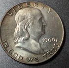 Franklin Half Dollar 1960-D Choice BU Nice darker Toning, hints of gold and blue