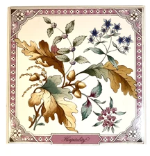 Vtg Avon 1983 HOSPITALITY Tile Trivet - Oak Leaves, Acorns, Flowers - England