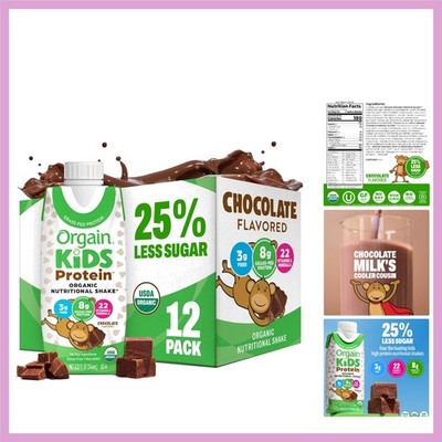 Delicious Organic Chocolate Protein Shake for Kids - 12 Bottles, 8g Protein