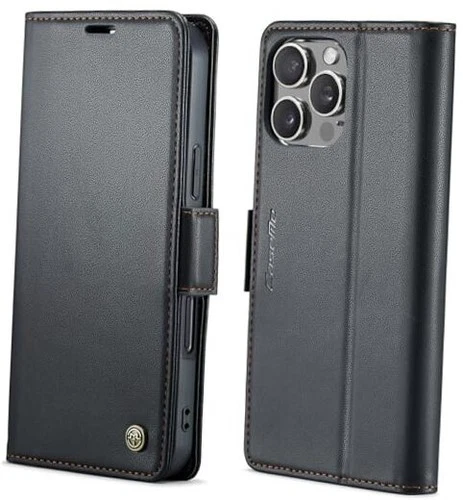  iPhone 16 Pro Wallet Case with RFID Blocking, Magnetic For iPhone 16 Pro Black
