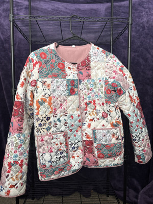 Quilted Patchwork Floral Jacket Cottage Cardigan Size Small Trendy