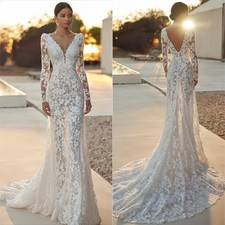 Sexy wedding dress Lace Semi-transparent long-sleeved Mermaid Wedding dress