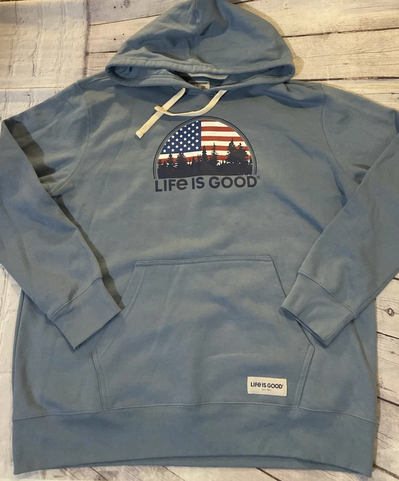 Life Is Good Mens Pullover Hoodie Sweatshirt XXL Blue American Flag Patriotic - Image 2 of 4