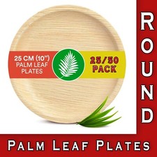 Disposable Plates Palm Leaf 25cm Round Biodegradable Catering Party Wooden