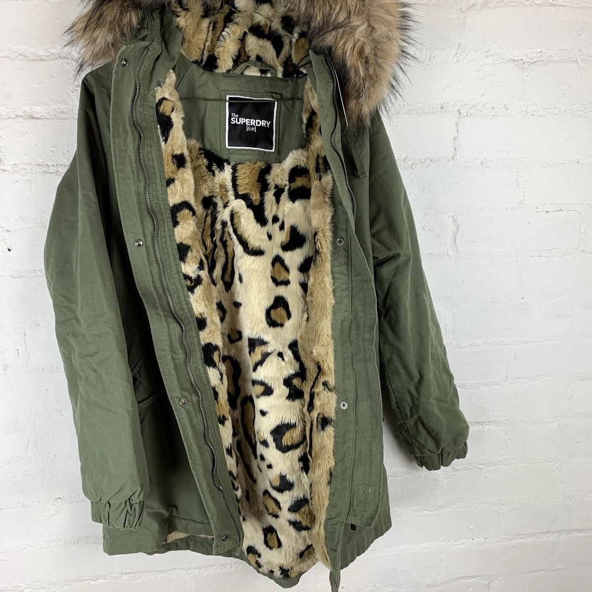 SUPERDRY Lucy Rookie Faux Fur Lined Parka Jacket Khaki Uk6 Rrp 109 eBay