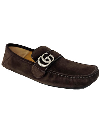 Gucci Men's Dark Brown Suede Noel GG Logo Driving Shoes - Brown - 7