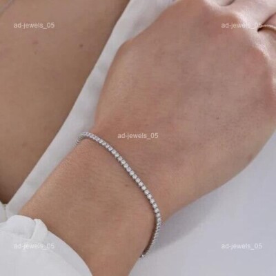 Brilliant Cut Lab Grown Diamond Tennis Mothers day Bracelet 14K Solid White Gold